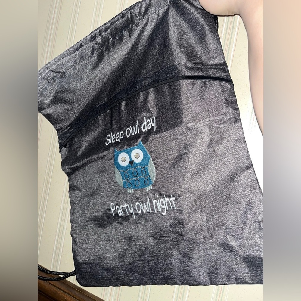 Thirty-one Cinch Sac Charcoal Crosshatch NEW Owl Personalized